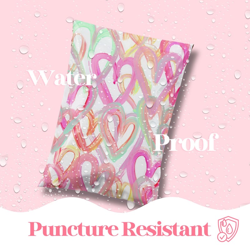 Pretty Package Store 6x9 Designer Poly Mailer 100 Pack Heavy Duty Waterproof Self Seal Shipping Bags for Small Business Large Mailing Envelopes Bulk Tear Resistant Cute Packaging Happy Hearts - Image 4